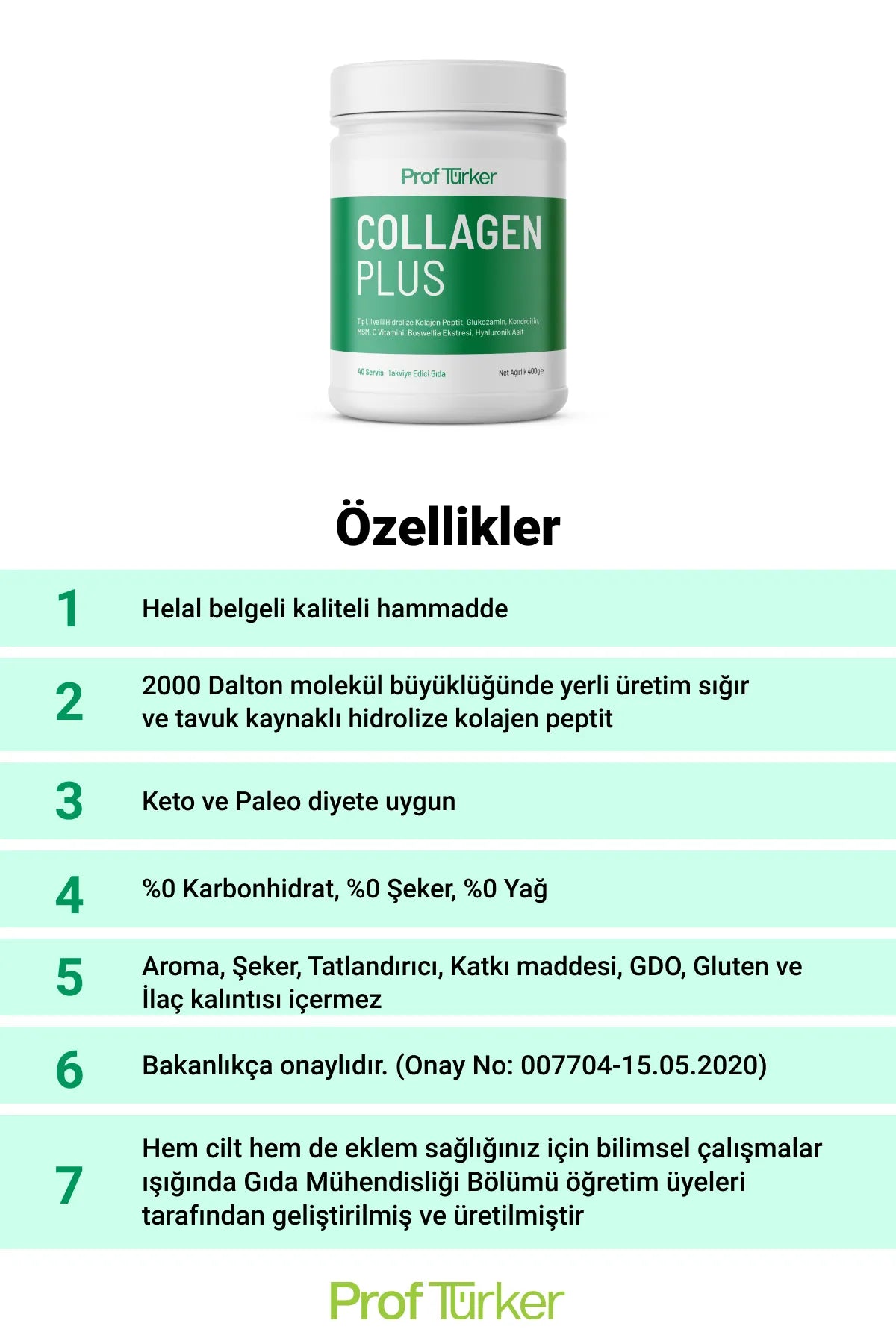 ProfTürker Collagen Plus 400 gr – Kolajen, Glukozamin, Kondroitin, MSM, Boswellia