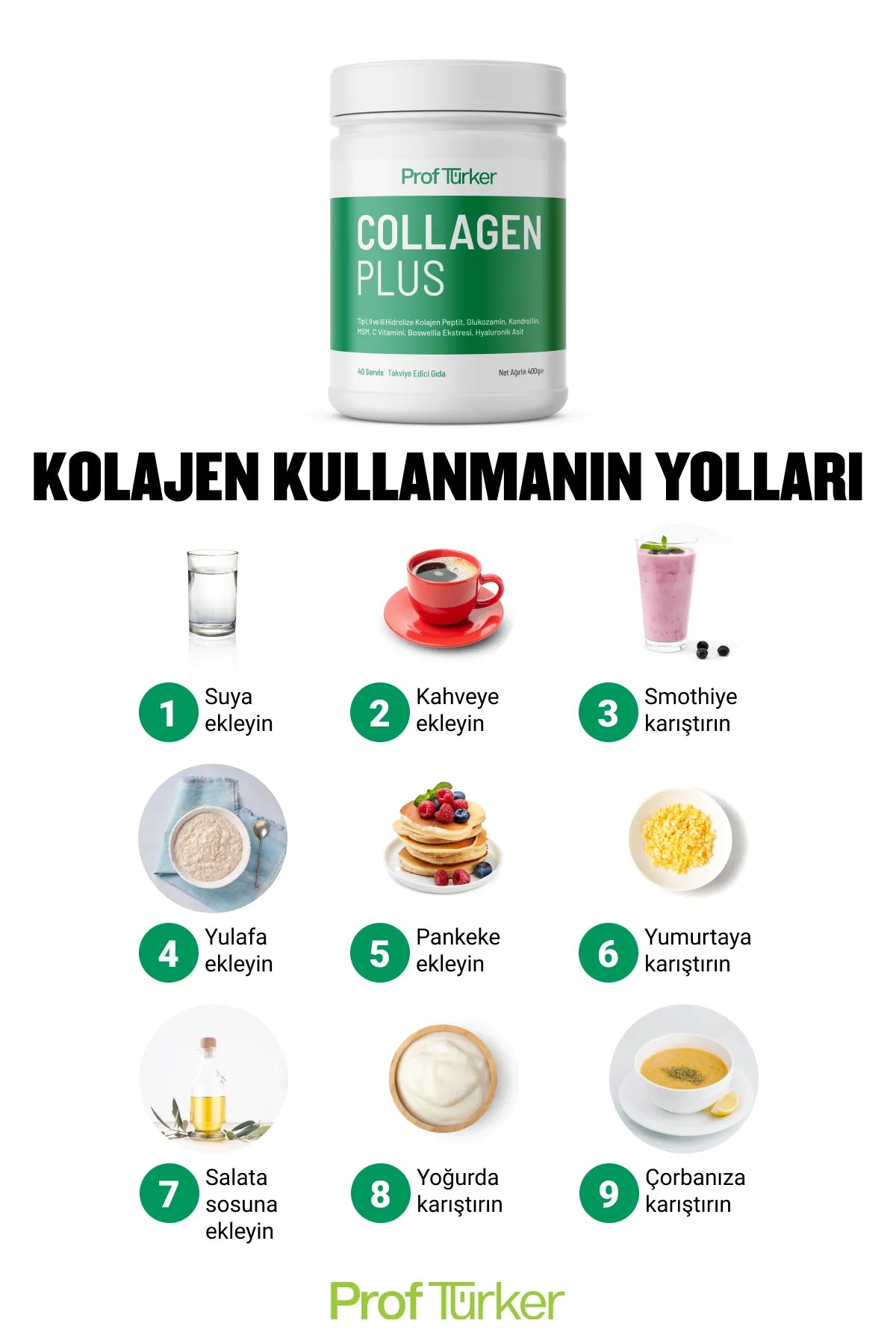 ProfTürker Collagen Plus 400 gr – Kolajen, Glukozamin, Kondroitin, MSM, Boswellia