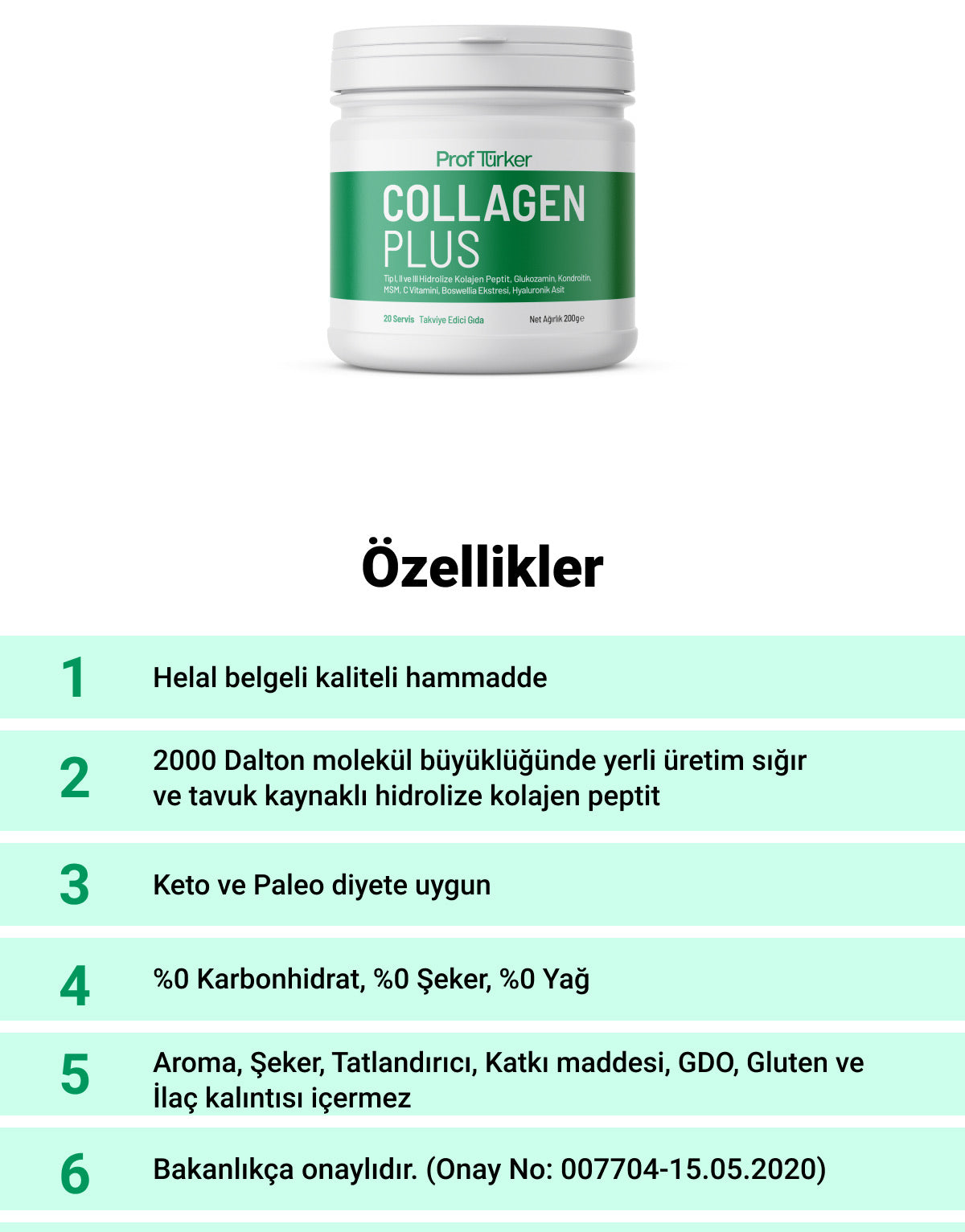 ProfTürker Collagen Plus 200 gr – Kolajen, Glukozamin, Kondroitin, MSM, Boswellia