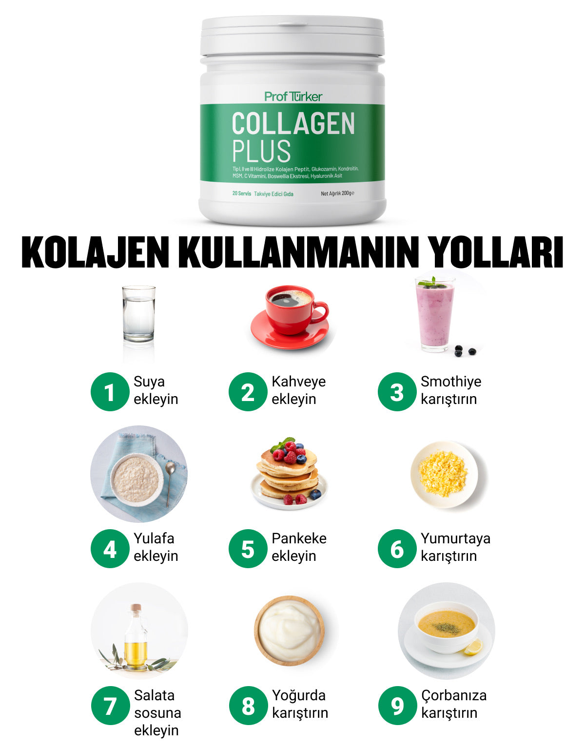 ProfTürker Collagen Plus 200 gr – Kolajen, Glukozamin, Kondroitin, MSM, Boswellia