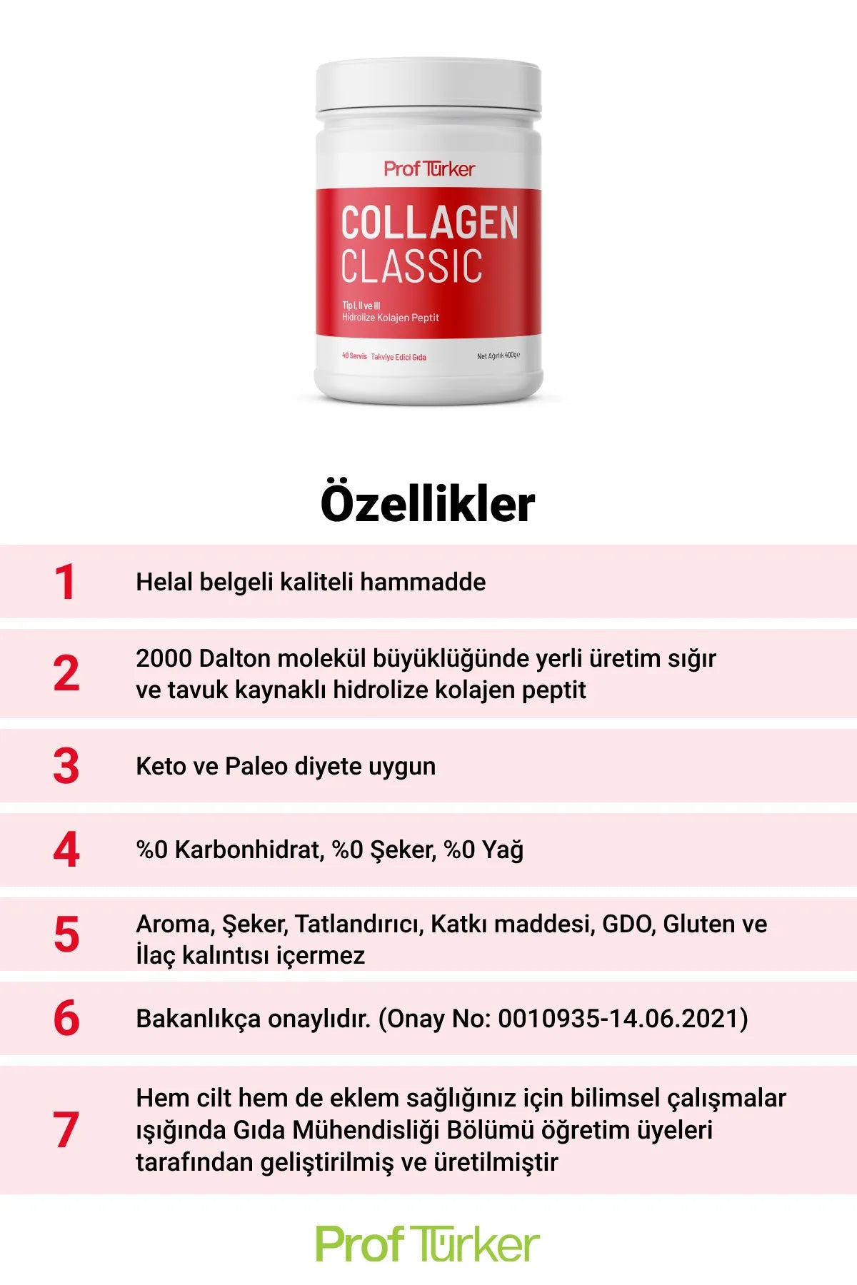 Proftürker Collagen Classic 400 g – %100 Saf ve Doğal Toz Kolajen