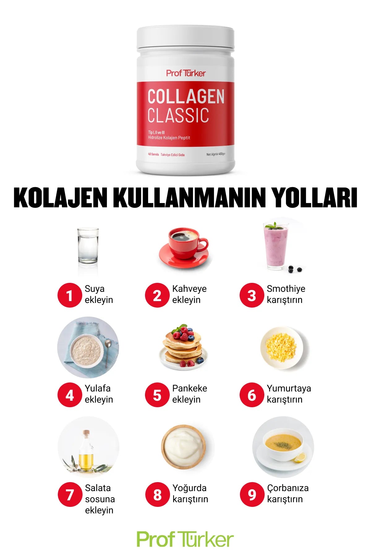 Proftürker Collagen Classic 400 g – %100 Saf ve Doğal Toz Kolajen