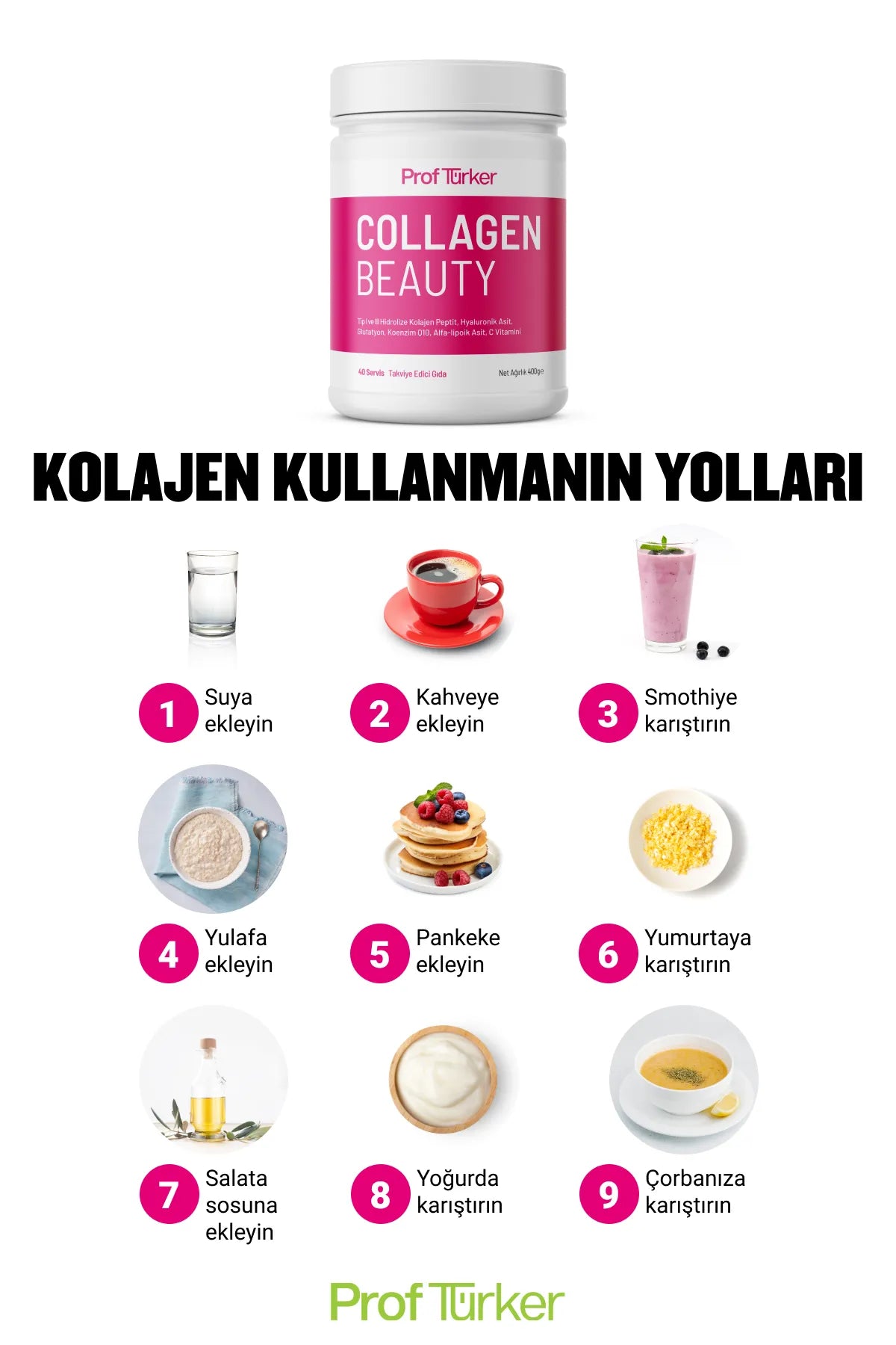 ProfTürker Collagen Beauty 400 g – Hyaluronik asit, Glutatyon, Alfa-lipoik asit, Koenzim Q10