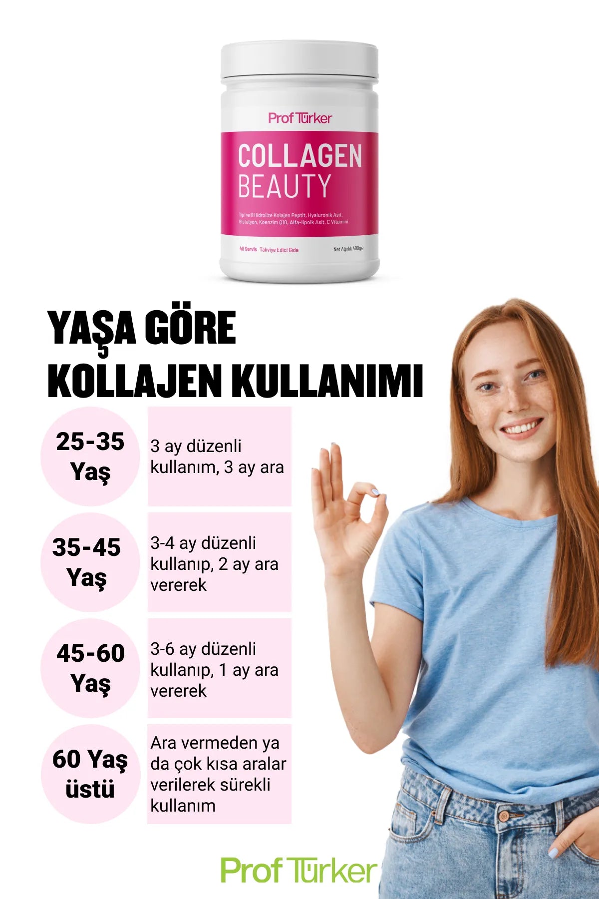 ProfTürker Collagen Beauty 400 g – Hyaluronik asit, Glutatyon, Alfa-lipoik asit, Koenzim Q10