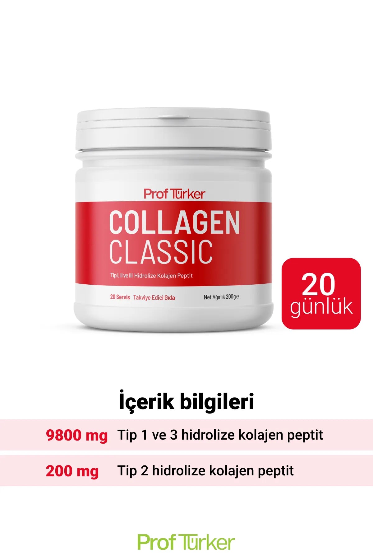 Proftürker Collagen Classic 200 g – %100 Saf ve Doğal Toz Kolajen