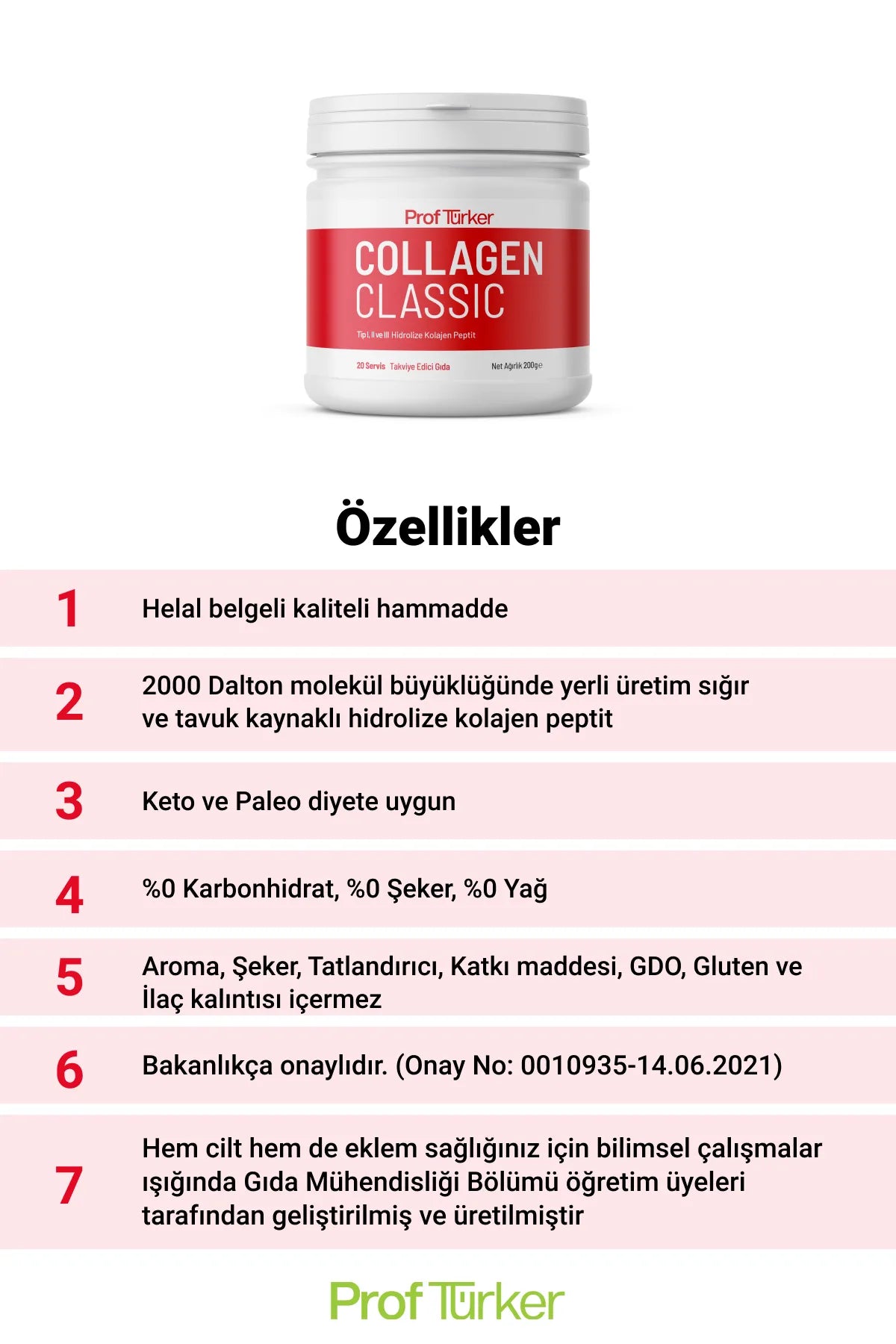 Proftürker Collagen Classic 200 g – %100 Saf ve Doğal Toz Kolajen
