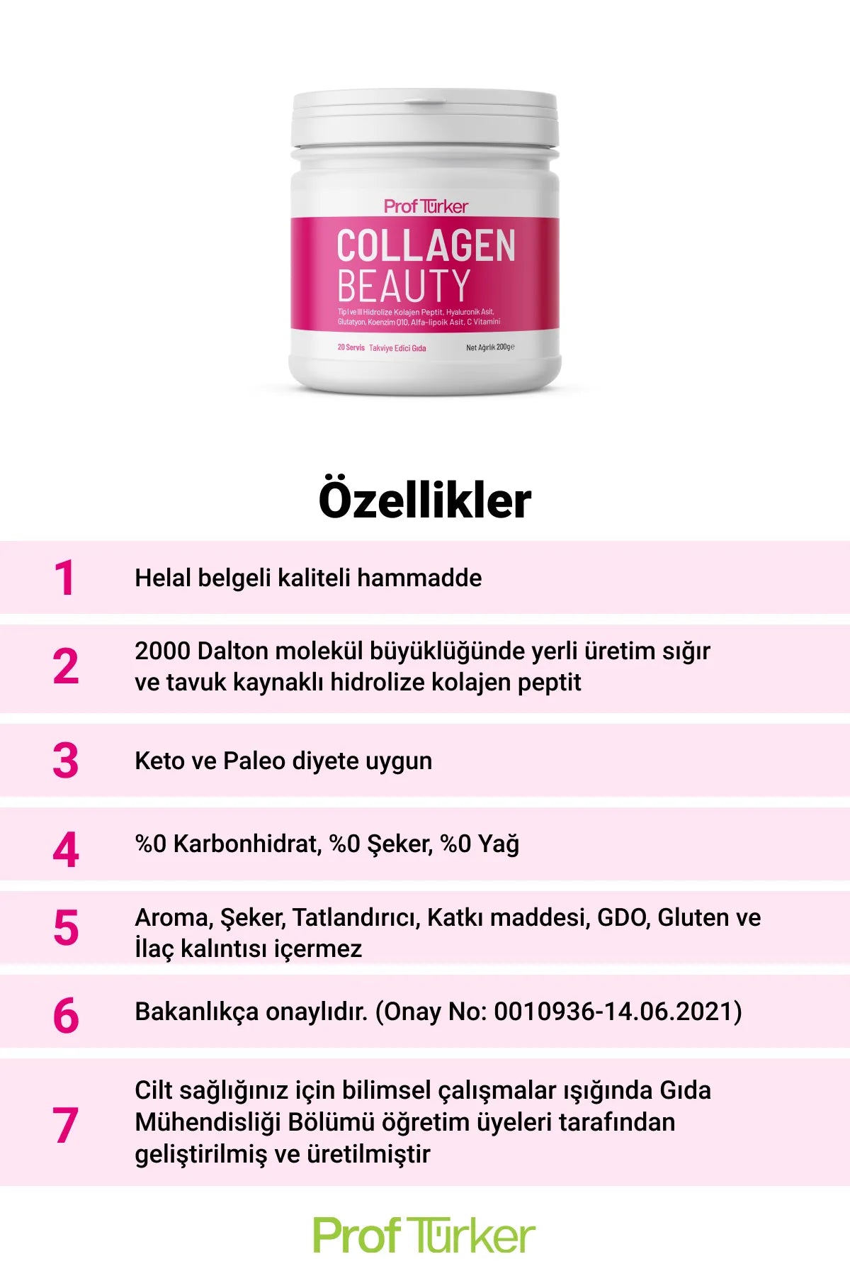 ProfTürker Collagen Beauty 200 g – Hyaluronik asit, Glutatyon, Alfa-lipoik asit, Koenzim Q10