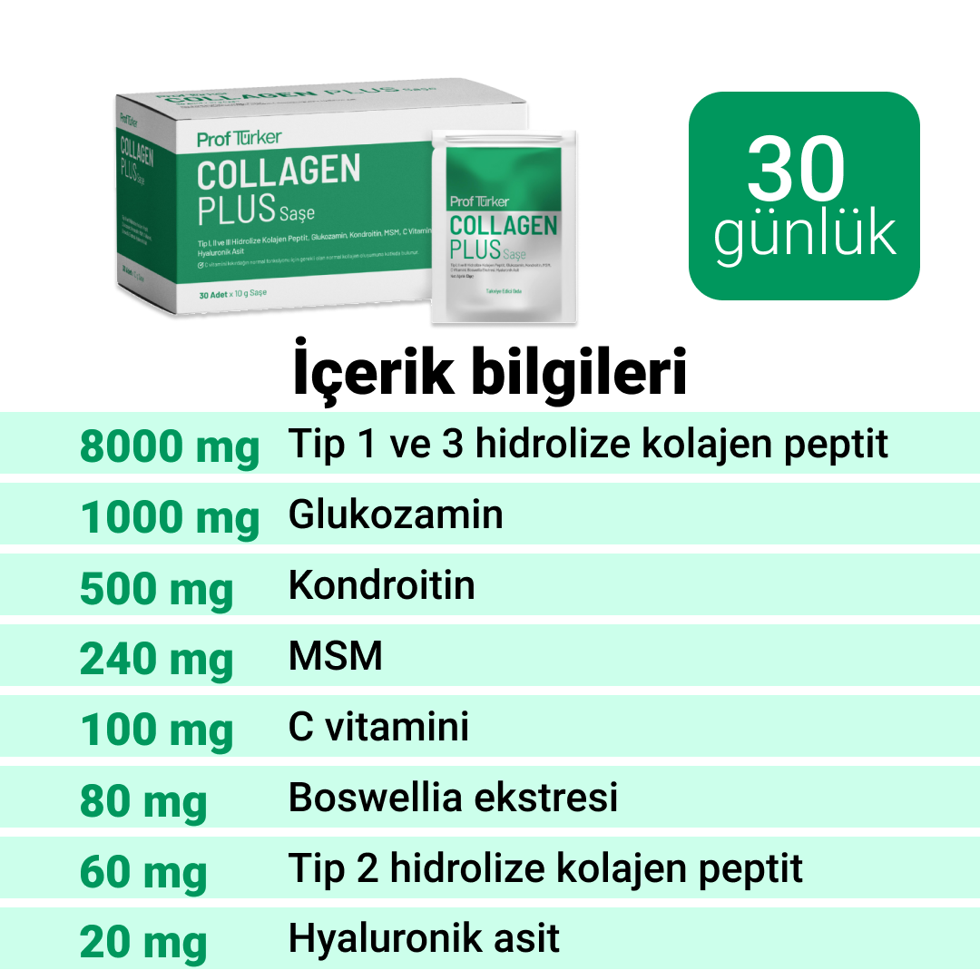ProfTürker Collagen Plus 30 Saşe - Kolajen Glukozamin Kondroitin MSM Boswellia Takviyesi