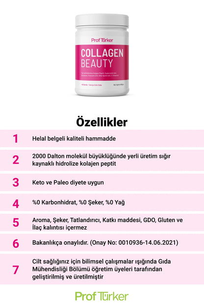 ProfTürker Collagen Beauty 400 g – Hyaluronik asit, Glutatyon, Alfa-lipoik asit, Koenzim Q10